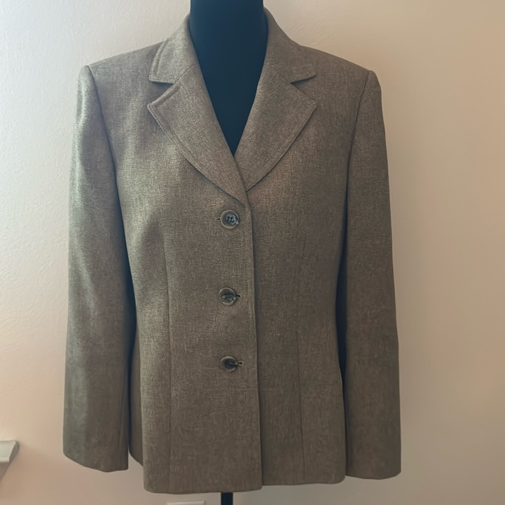 Collections by Le Suit tan‎ herringbone single three button front blazer Sz 12